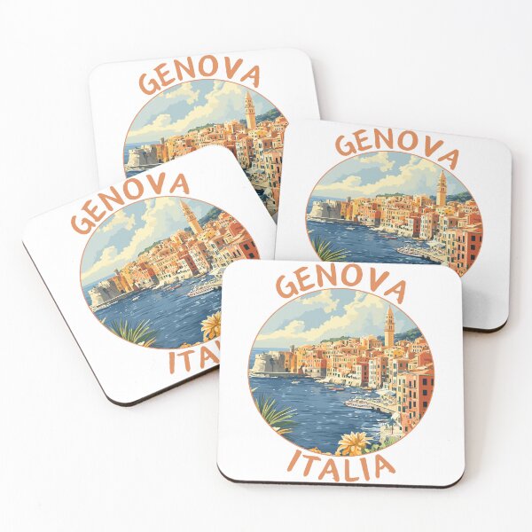 Item preview, Genova in Liguria, Italy Retro Travel Art Landscape designed and sold by MaateoDesign.
