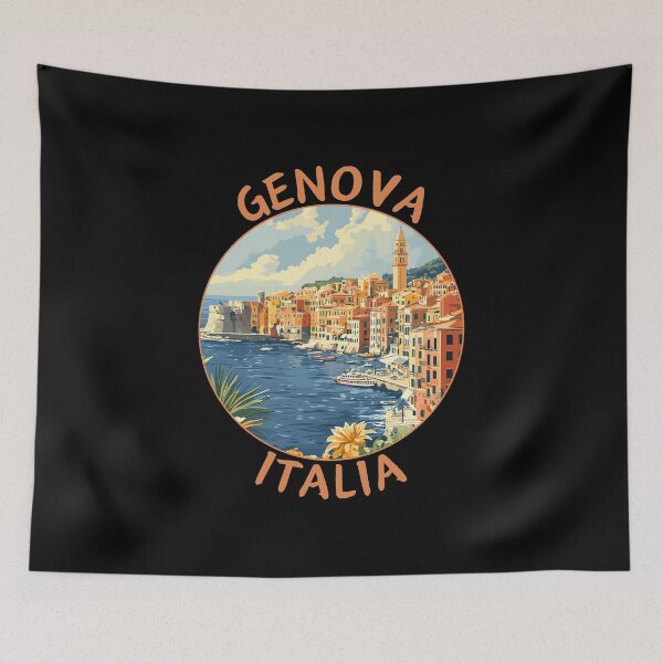 Item preview, Genova in Liguria, Italy Retro Travel Art Landscape designed and sold by MaateoDesign.