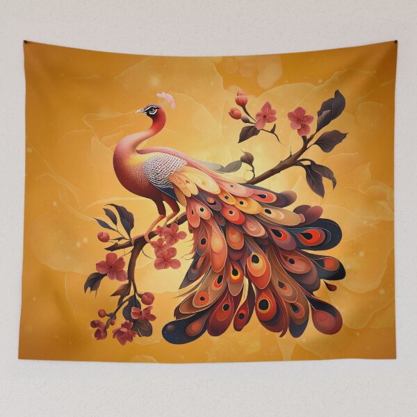 Item preview, Elegance in feathers: The radiant peacock in the cherry blossom grove.  designed and sold by nicky2342.