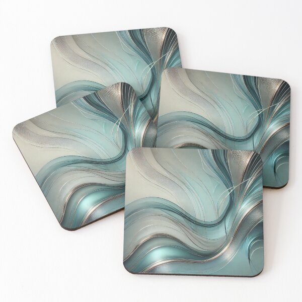 Item preview, Aqua Alloy – Abstract Teal & Silver Wave Design with Metallic Flow designed and sold by LilMessyKitchen.