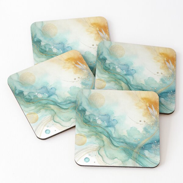 Item preview, Ocean Sunlight – Abstract Turquoise & Gold Watercolor Flow designed and sold by LilMessyKitchen.