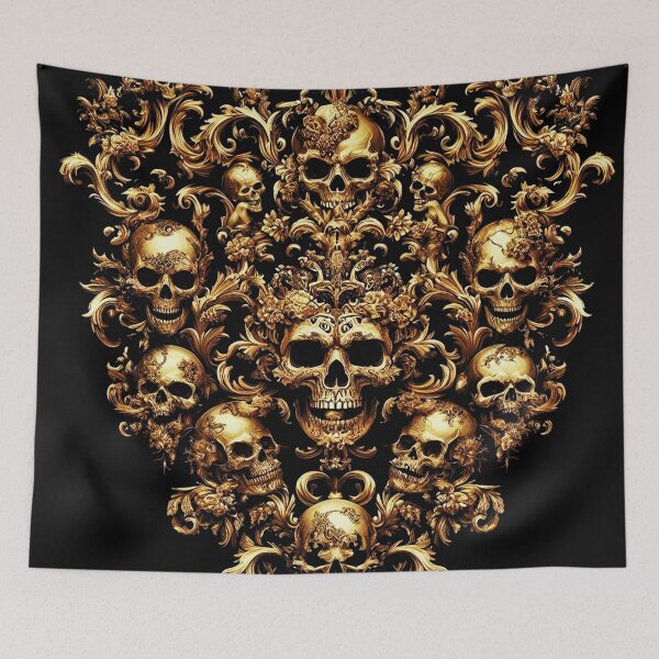Item preview, Black & Gold Baroque: Demonic Opulence Luxury Fashion Art Gothic Heavy Metal Haute Couture with Skull Motifs & Dark Glamour, t-shirt dress clothing. BJJ designed and sold by blackdoggdesign.