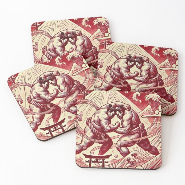 Item preview, Crimson Sumo Duel – Mt Fuji & Torii Gate Woodblock Print designed and sold by ArtFreshStudio.