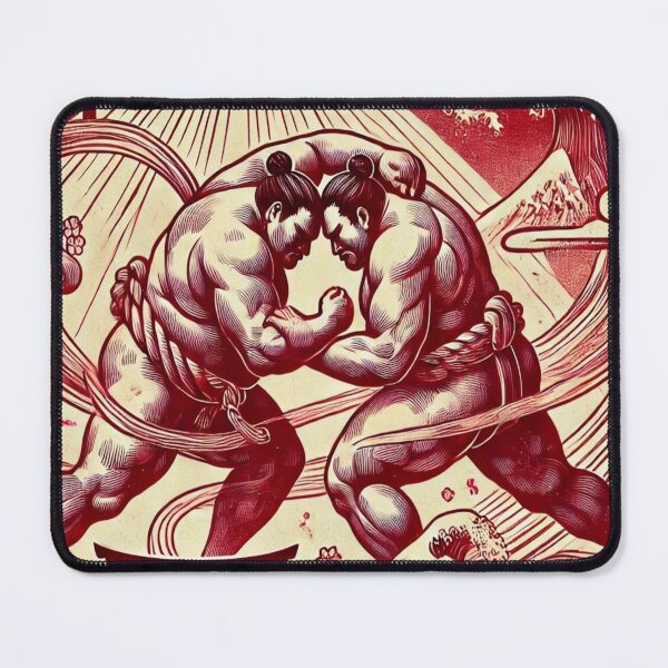 Item preview, Crimson Sumo Duel – Mt Fuji & Torii Gate Woodblock Print designed and sold by ArtFreshStudio.