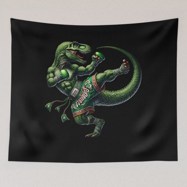 Item preview, Dinosaur Doing Muay Thai Kickboxing Martial Art designed and sold by Kimberley King Art  King Art.