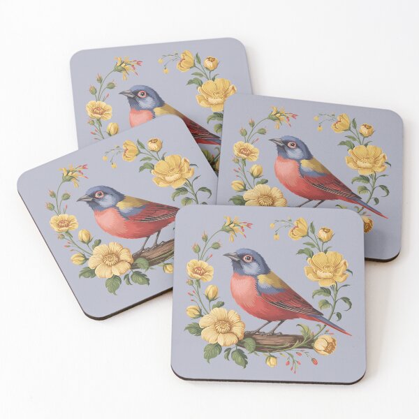 Item preview, Painted Bunting with Golden Garden Blossoms designed and sold by BirdsnStuff.