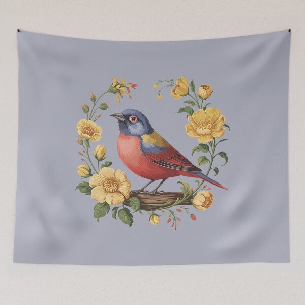 Item preview, Painted Bunting with Golden Garden Blossoms designed and sold by BirdsnStuff.