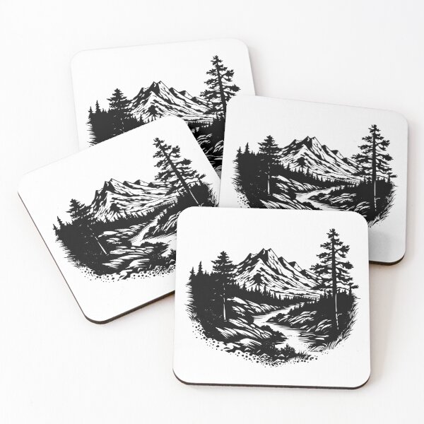 Item preview, Mountain Trees Wilderness Scene Forest Pine Landscape Woods Nature  designed and sold by inkoutninja.