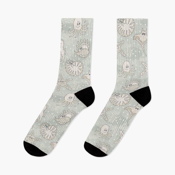 Item preview, Cute ocean animals – cartoon octopus, seahorse & ray in pastel grey designed and sold by colorofmagic.