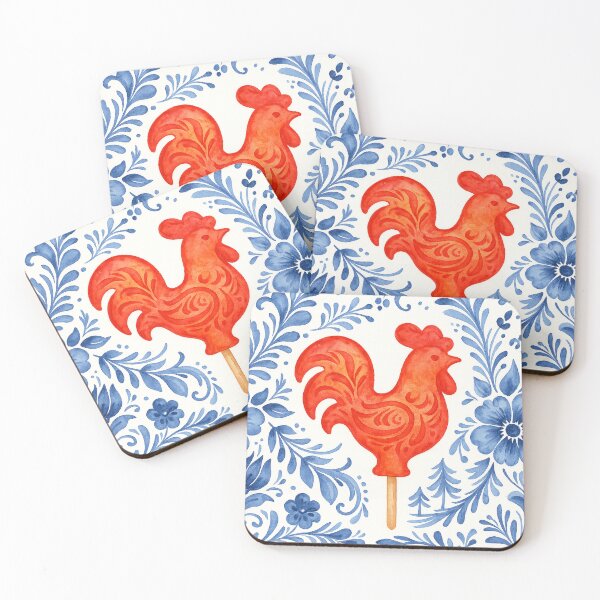 Item preview, Red Candy Rooster on Gzhel Pattern designed and sold by AmyAmber.