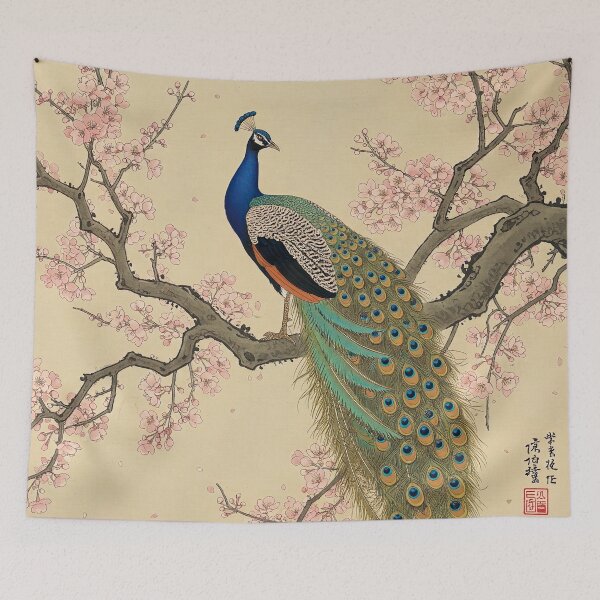 Item preview,  Peacock and Cherry Blossom  Inspired by Ohara Koson  designed and sold by Tamas Das.