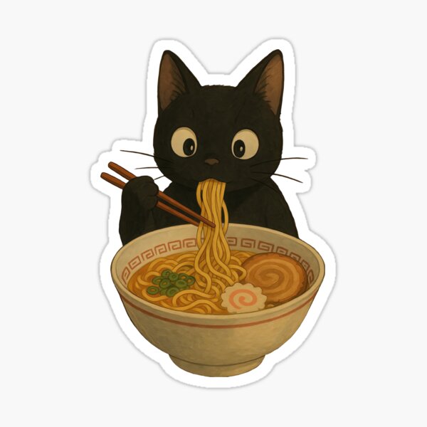 Item preview, Ramen-Loving Black Cat – Japanese Food Anime Style Illustration designed and sold by iamwonderkitty.