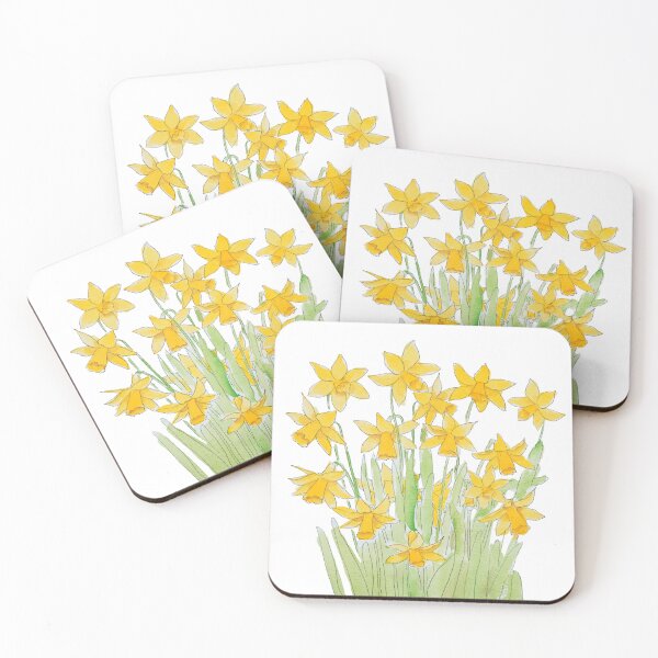 Item preview, hand painted yellow dwarf daffodils ink and watercolour designed and sold by ColorandColor.