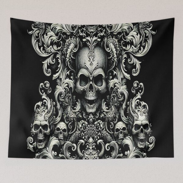 Item preview, Black & Silver Baroque: Demonic Opulence Luxury Fashion Art Gothic Metal Haute Couture with Skull Motifs & Dark Glamour, t-shirt dress clothing. BJJ designed and sold by blackdoggdesign.