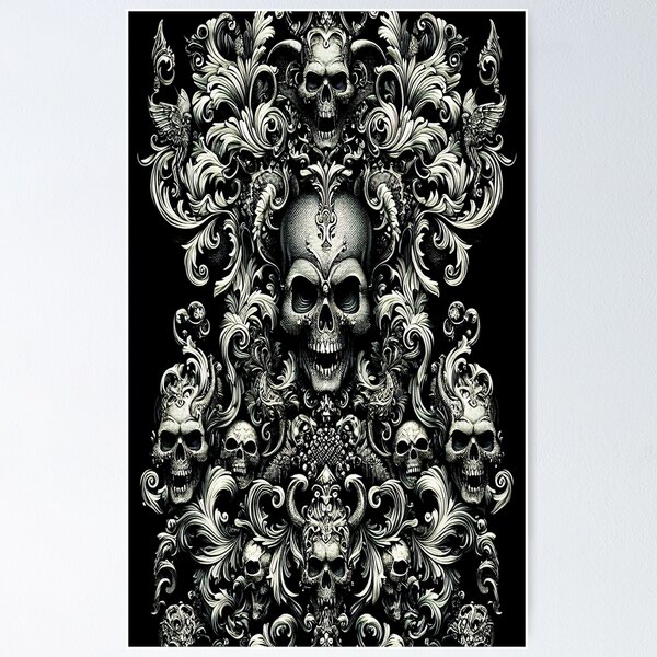 Item preview, Black & Silver Baroque: Demonic Opulence Luxury Fashion Art Gothic Metal Haute Couture with Skull Motifs & Dark Glamour, t-shirt dress clothing. BJJ designed and sold by blackdoggdesign.