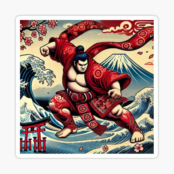 Item preview, Red Fury – Sumo Warrior Against the Waves designed and sold by ArtFreshStudio.