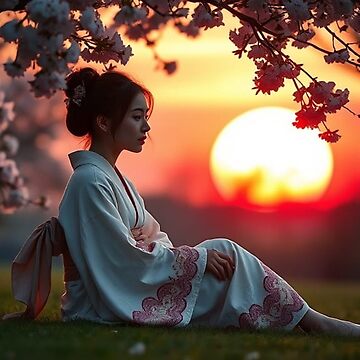 Artwork thumbnail, Sitting under a Cherry Blossom Tree by LenCarol