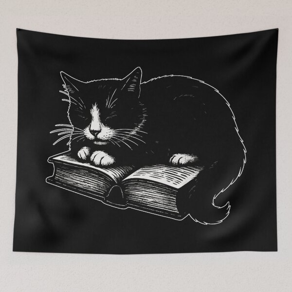 Item preview, Tuxedo Cat Sleeping On Book Goth designed and sold by TomFrontierArt.