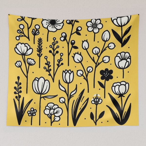 Item preview, AI Art: Japanese Flower Collection in Black, White & Yellow Vector Style – Bold Floral Design for Nature Lovers designed and sold by knalpot-design.