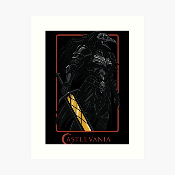 Aperçu de l'œuvre Striga en armure complète – Affiche de fan art Castlevania Netflix | Impression d'art Guerrier vampire noir créée et vendue par WAUZ.