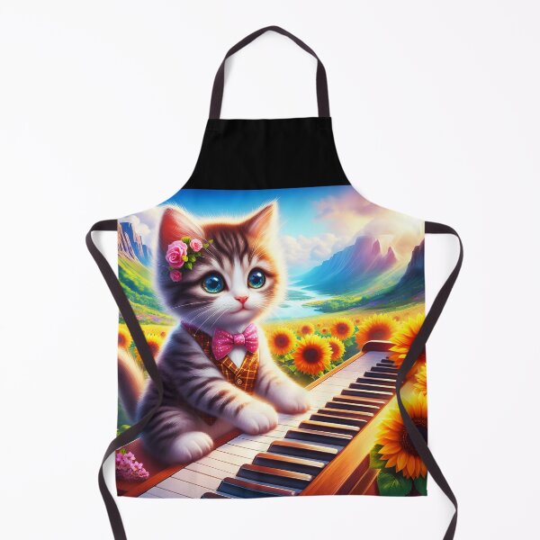 Artikelvorschau, Entzückende getigerte Katze spielt Klavier in einem Tal der Sonnenblumen Cartoon entworfen und verkauft von EmeraldMusic.