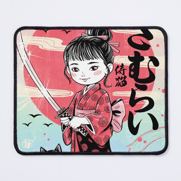 Item preview, Vibrant Kawaii Samurai Girl Black Cat Retro Japanese Art designed and sold by Damcoc.