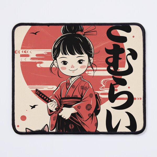 Item preview, Kawaii Samurai GirlSerene Anime Warrior with Sheathed Katana & Sweet Black Cat designed and sold by Damcoc.
