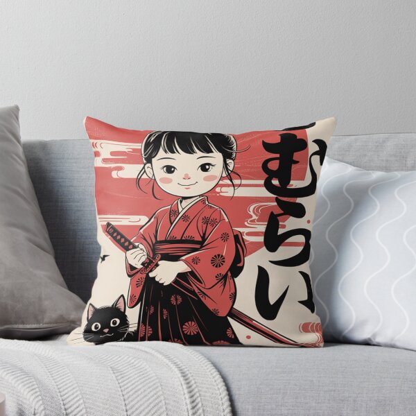 Aperçu de l'œuvre Fille samouraï kawaii : Guerrière sereine avec katana gainé et adorable chat noir créée et vendue par Damcoc.