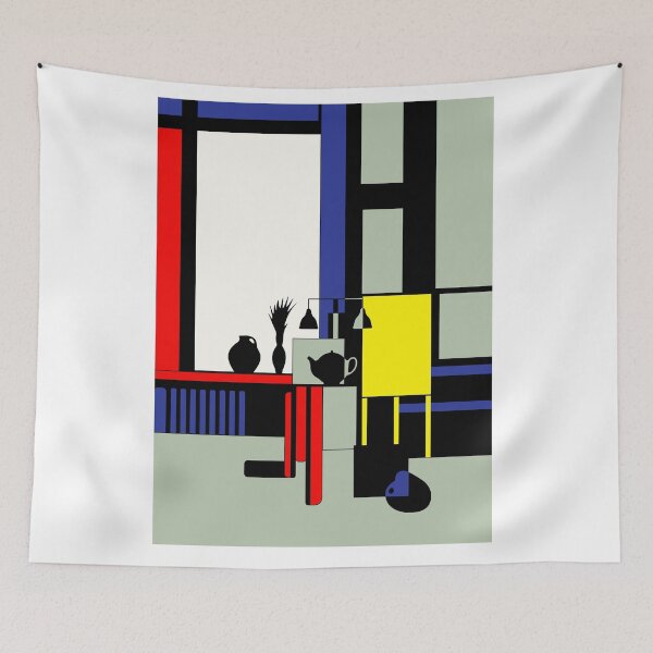 Item preview, Interior with an easel, inspired by Piet Mondrian designed and sold by alina-k-design.