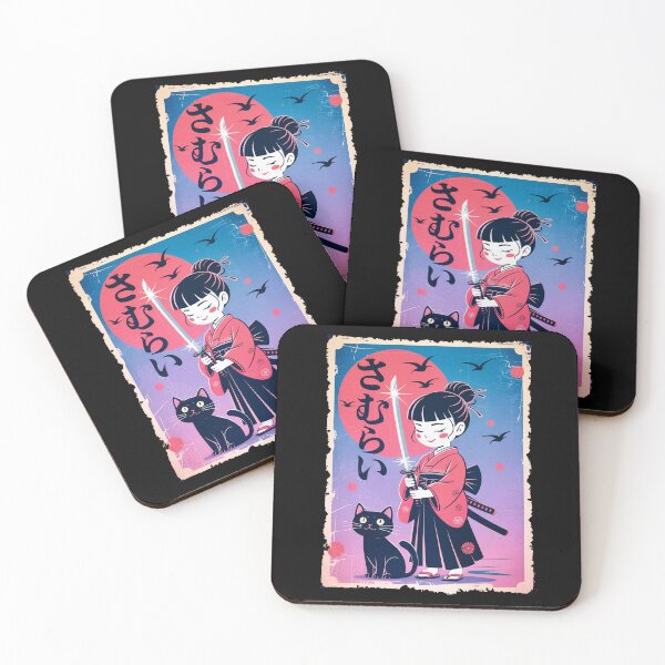 Artikelvorschau, Friedliche Kawaii Samurai Mädchen Mit Charmanten Katze Verträumte Vintage Stadtbild entworfen und verkauft von Damcoc.