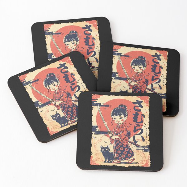 Item preview, Iconic Kawaii Samurai Girl Black Cat Authentic Vintage Japanese Style designed and sold by Damcoc.