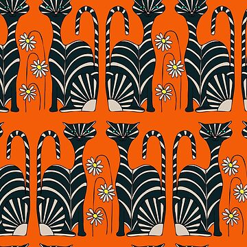 Artwork thumbnail, Retro Black and White Cats in Orange by lottibrown
