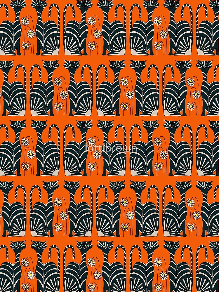 Thumbnail 3 of 3, Scarf, Retro Black and White Cats in Orange designed and sold by lottibrown.