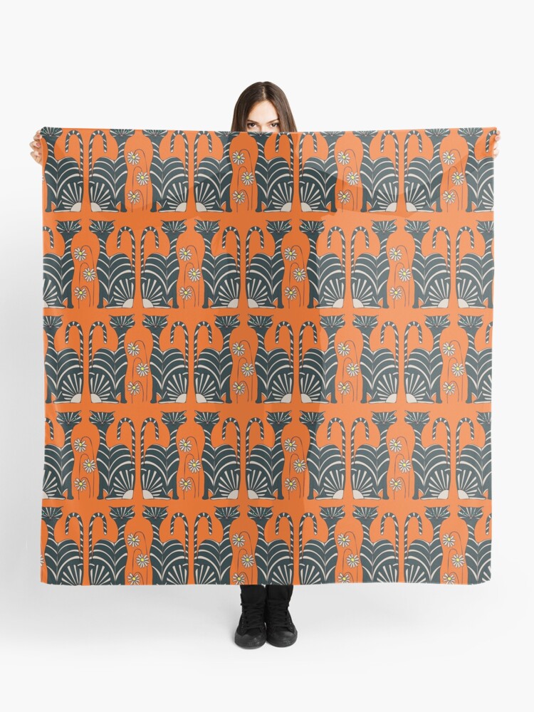 Thumbnail 1 of 3, Scarf, Retro Black and White Cats in Orange designed and sold by lottibrown.