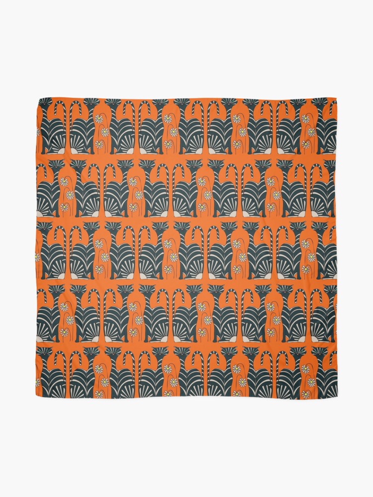 Thumbnail 2 of 3, Scarf, Retro Black and White Cats in Orange designed and sold by lottibrown.