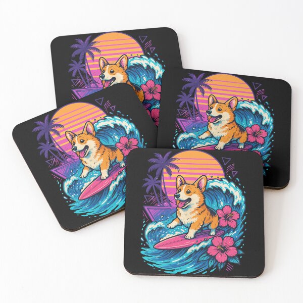 Item preview, Corgi Dog Surfing Wave Summer Retro designed and sold by TomFrontierArt.