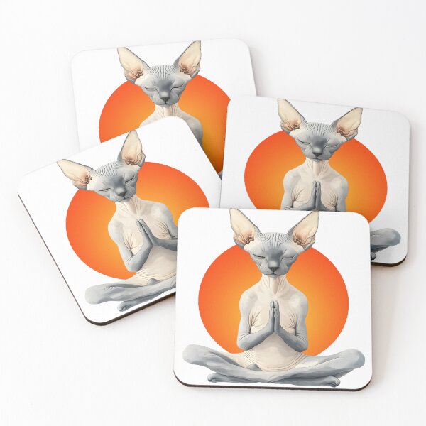 Item preview, A illustration a charm of yoga meditation hairless Sphynx cat with soft, cream and Gray hues designed and sold by wonderisland.