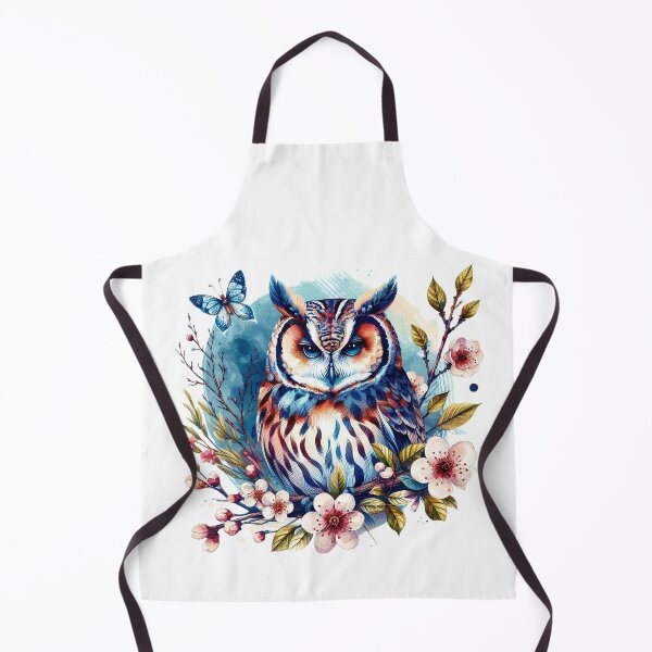 Item preview, A stylish owl on a blue background with various leaves and flowers around designed and sold by Marcoshop10.