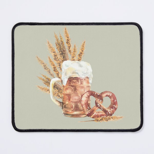 Item preview,  Mug of Beer with pretzel spike of malt bunch. Germany Oktoberfest Watercolor painting designed and sold by BartolArt.
