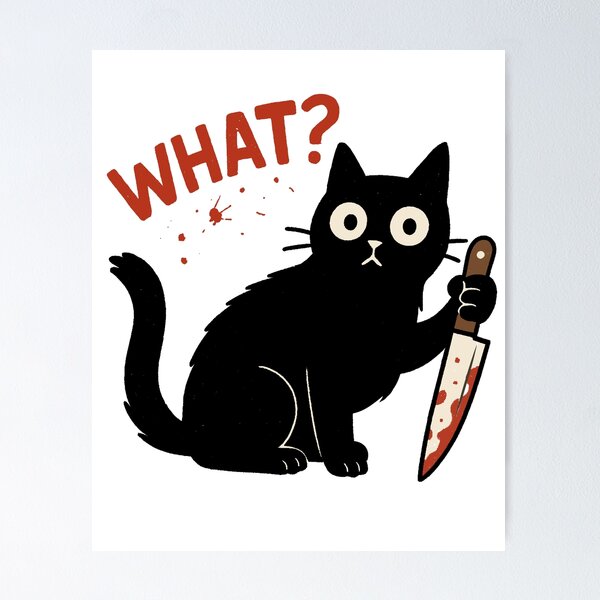 Item preview, Funny Murderous Cat Holding Knife - Black Cat  designed and sold by FarieArt.