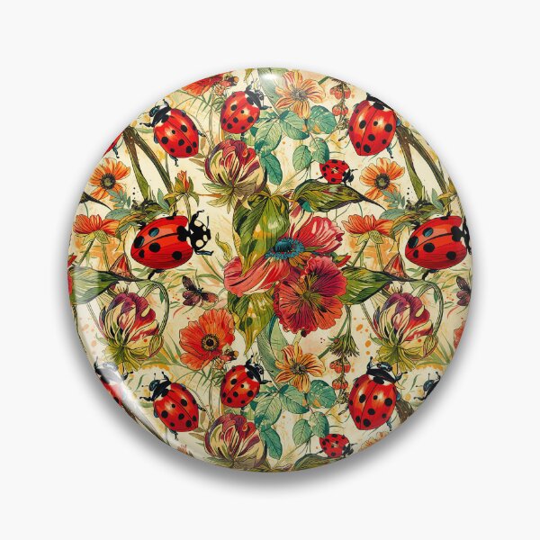 Item preview, Bold Ladybugs and Wildflowers Vintage Print designed and sold by FolkloreShoppe.
