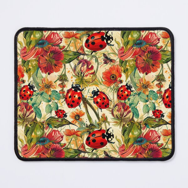 Item preview, Bold Ladybugs and Wildflowers Vintage Print designed and sold by FolkloreShoppe.