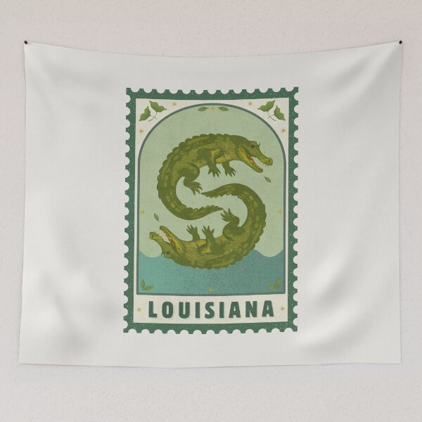 Item preview, Louisiana Alligator Gator Retro Bayou Stamp Poster designed and sold by arowh.