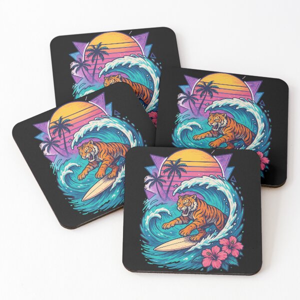 Item preview, Tiger Surfing Wave Summer Retro designed and sold by TomFrontierArt.