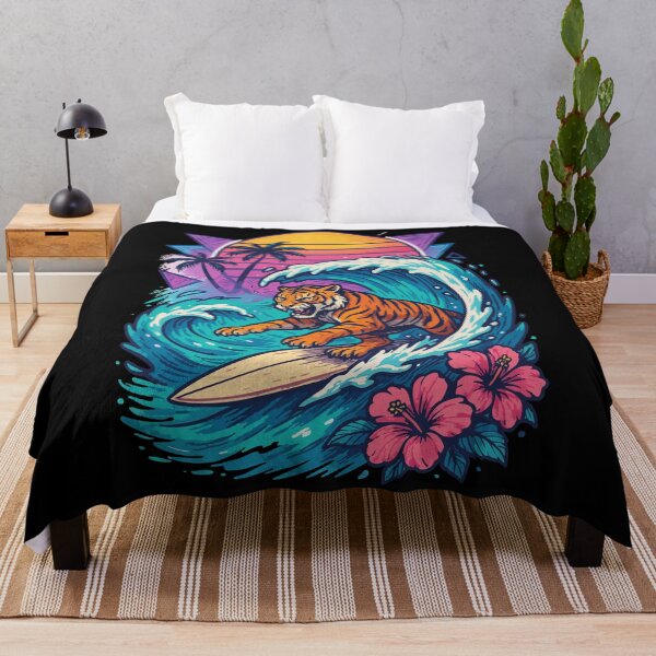 Item preview, Tiger Surfing Wave Summer Retro designed and sold by TomFrontierArt.