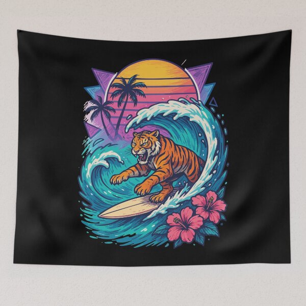Item preview, Tiger Surfing Wave Summer Retro designed and sold by TomFrontierArt.