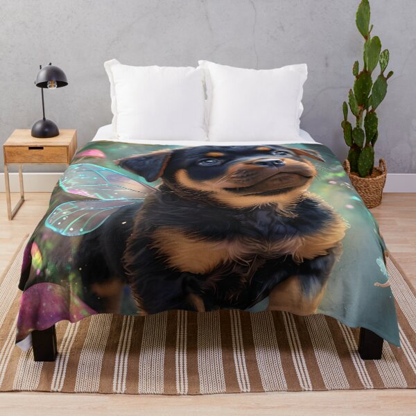 Item preview, Tiny Rottweiler Puppy With Butterfly Wings In Enchanted Forest designed and sold by MountAshDesigns.