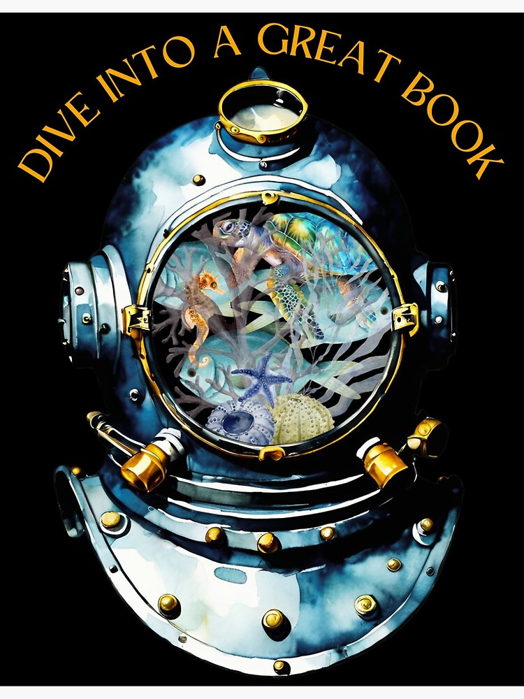 Thumbnail 3 of 3, Sticker, Funny Readers Reading Book Divers Tee, Underwater Ocean designed and sold by SNARKTEESByMin.