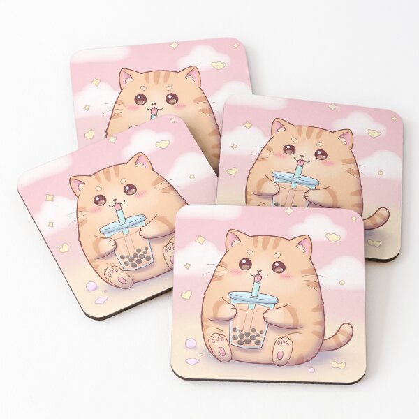 Item preview, Chubby Cat Drinking Bubble Tea (Kawaii Style) designed and sold by javastocks.
