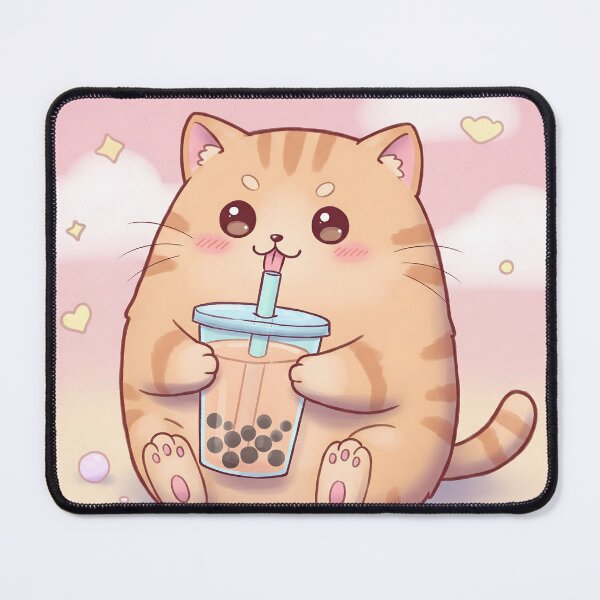 Item preview, Chubby Cat Drinking Bubble Tea (Kawaii Style) designed and sold by javastocks.